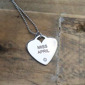 Sterling Silver Diamond MISS APRIL Necklace Heart